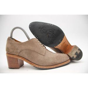 The Office of Angela Scott Women's Size 37.5 Gray Suede Ankle Heel Bootie Oxford